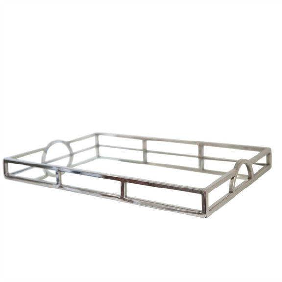 Large Luxury Silver Rectangular Mirrored Tray With Handles