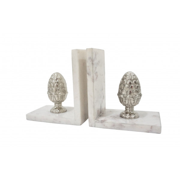 Pair Of Antique Silver Acorn & Marble Book Ends - SAVE 30% OFF!