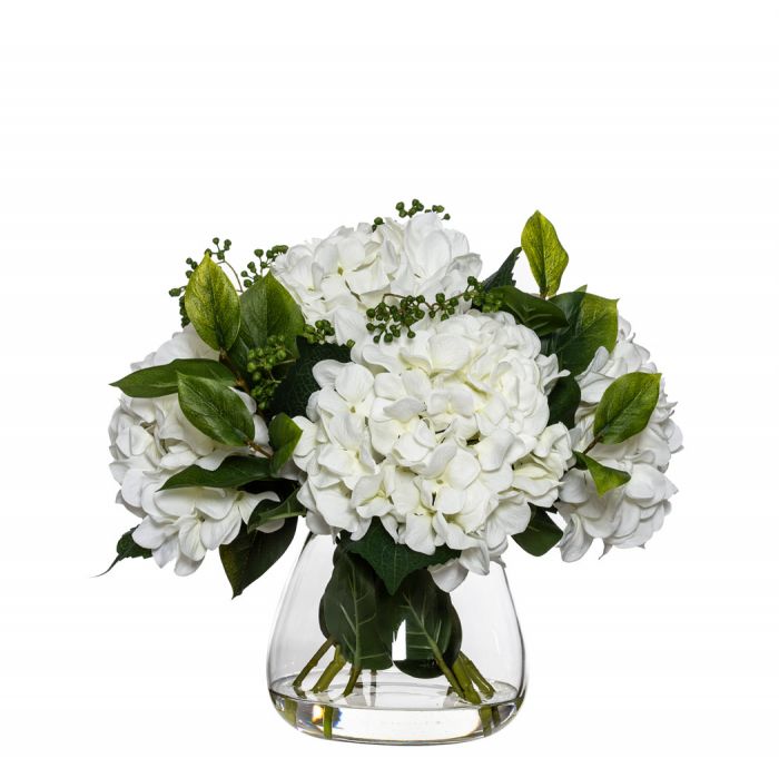 White Hydrangea And Berry Mix In Classic Vase