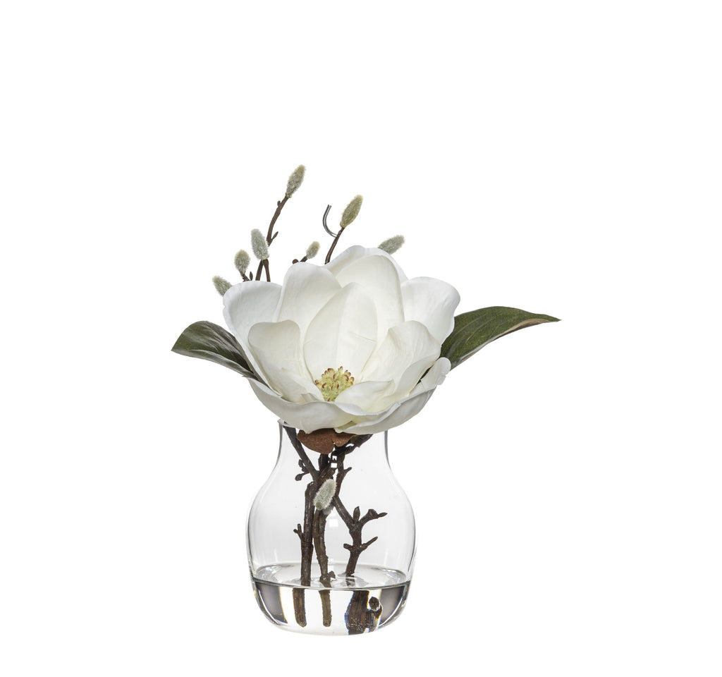 Small White Magnolia In Glass Vase