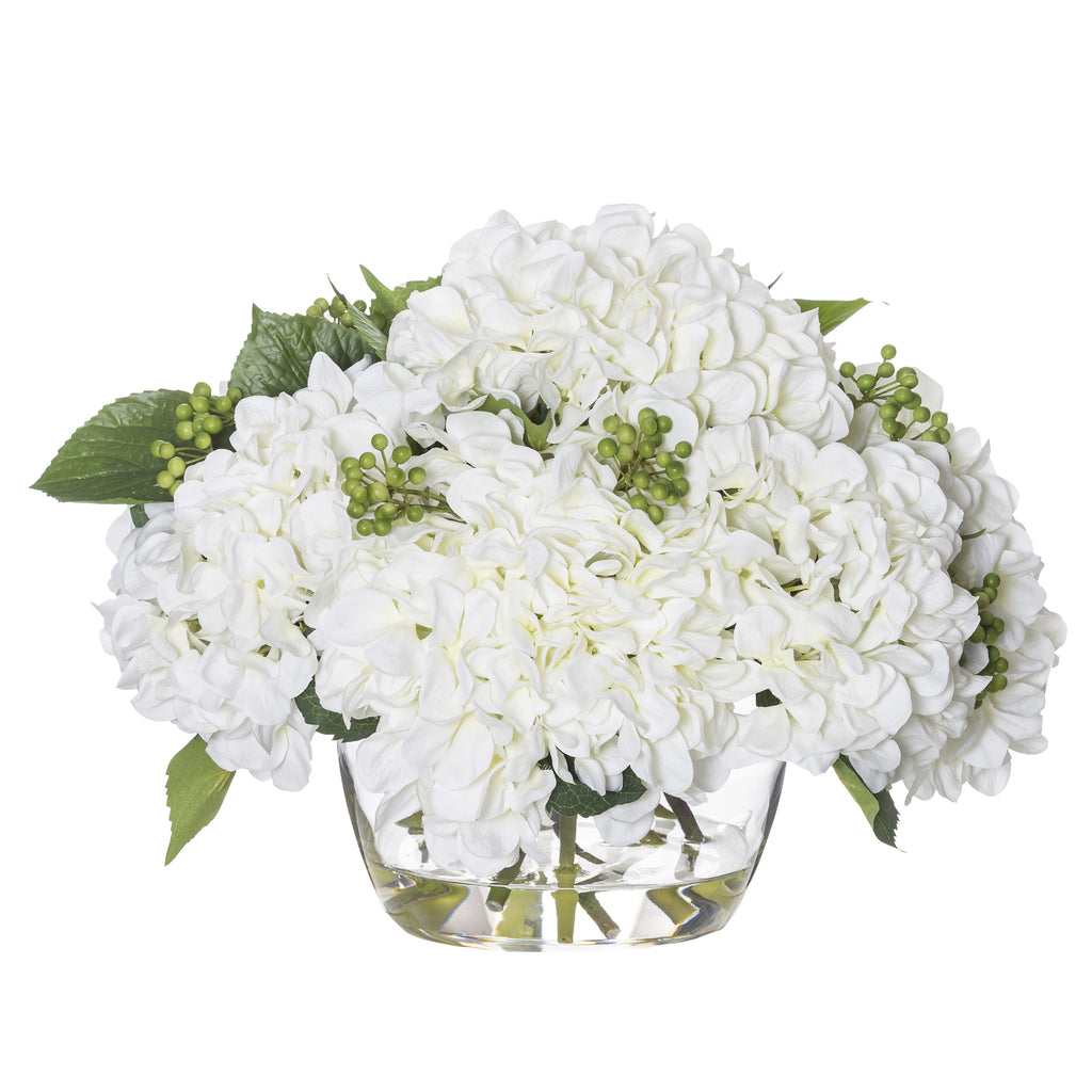 Elegant Hydrangea Berry Bowl In White