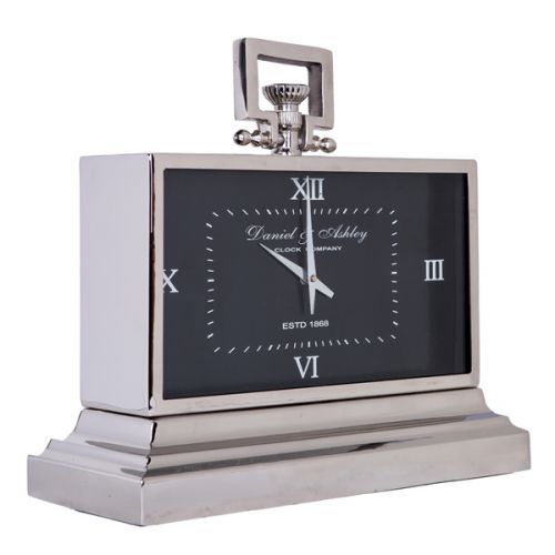 Ex Display Luxury Medium Silver Nickel Mantle Clock In Black