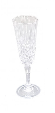 Set of Six Acrylic Crystal Cut Champagne Glasses With Silver Rim