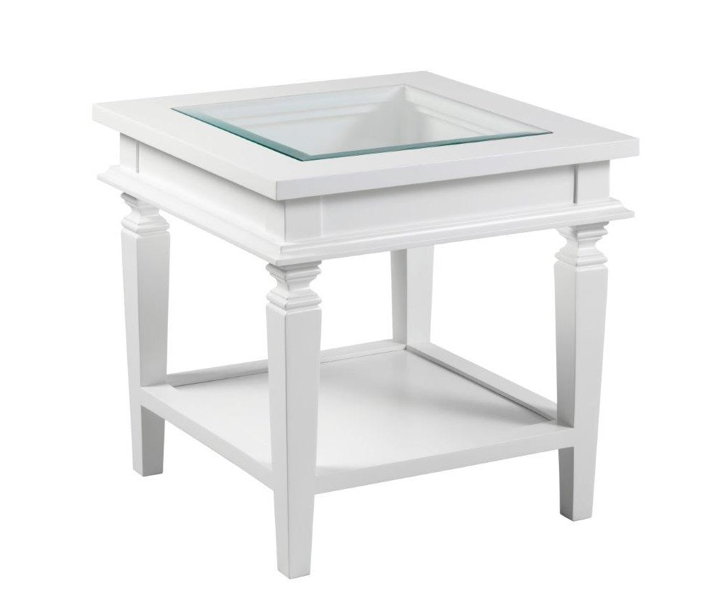 Bayview Glass Top Side Table In White