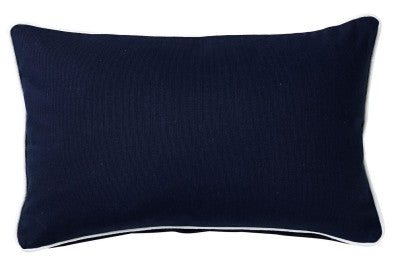 Navy Canvas Lumbar Cushion With White Piping 30cm x 50cm