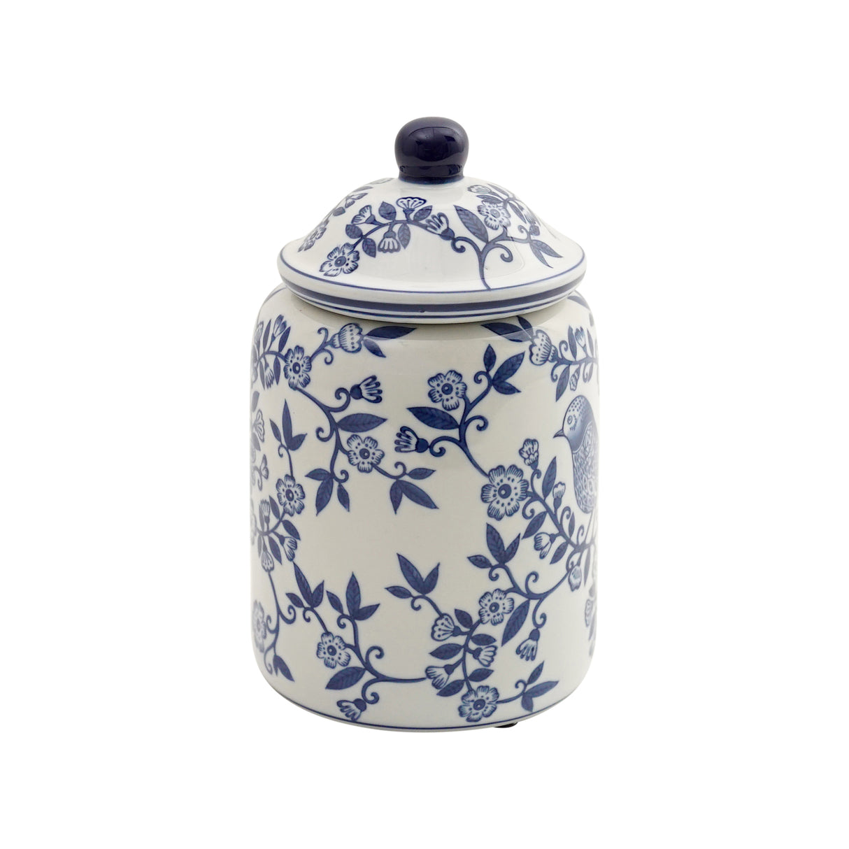 Large Blue & White Jar with Bird