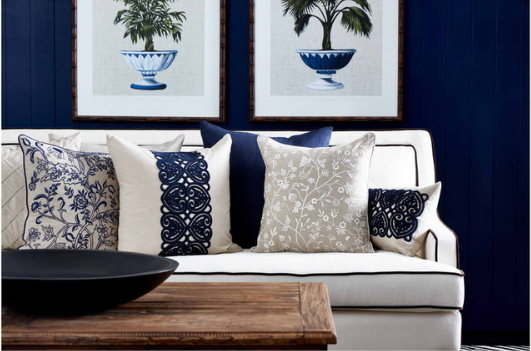 Beige And Navy Lumbar Cushion