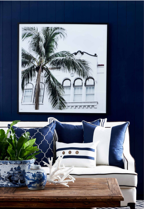 Navy Linen Striped Border Cushion 50cm - SAVE 30% OFF!