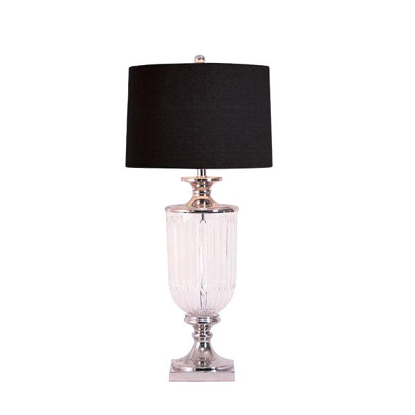 Luxurious Glass Nickel Lamp with Black Linen Shade