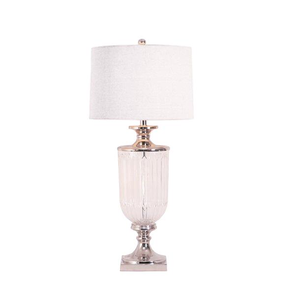 Luxurious Glass Nickel Lamp With White Linen Shade - PREORDER