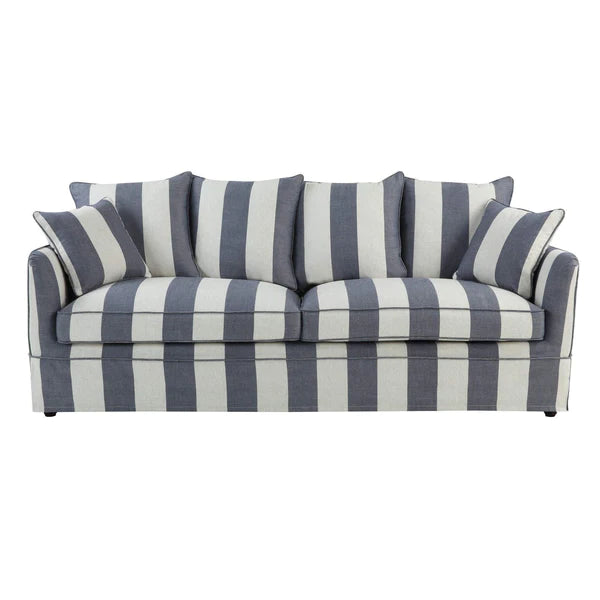 Avondale Three Seater Sofa In Denim Blue Stripe with Piping