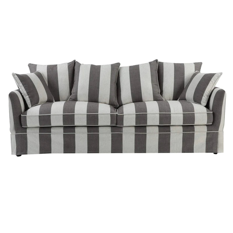 Avondale Three Seater Sofa In Grey Stripe with Piping