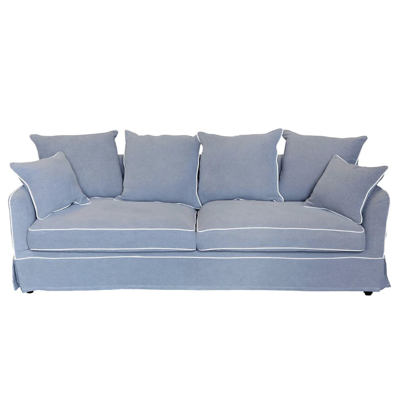 Avondale Three Seater Sofa In Grey with White Piping