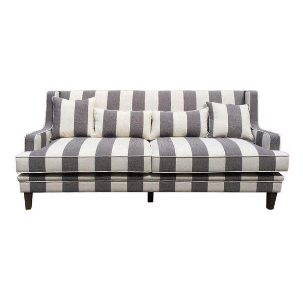 Newport Three Seater Sofa In Grey Stripe with Piping