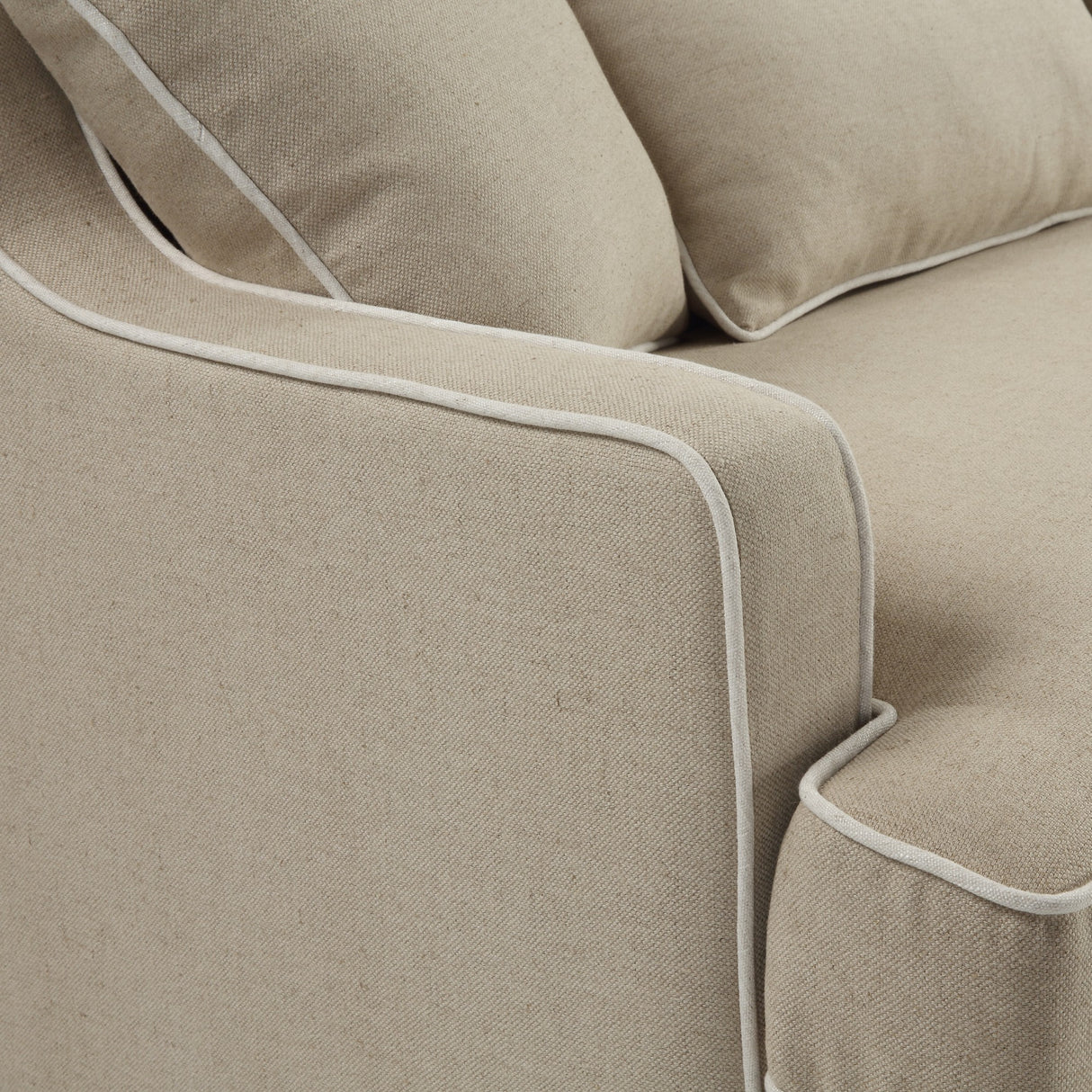 Newport Three Seater Sofa In Natural With White Piping
