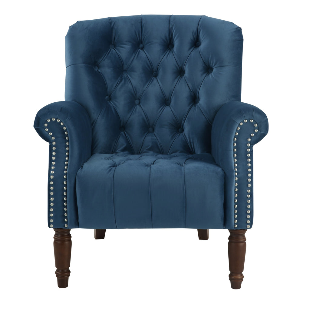 Velvet Blue Button Tufted Armchair