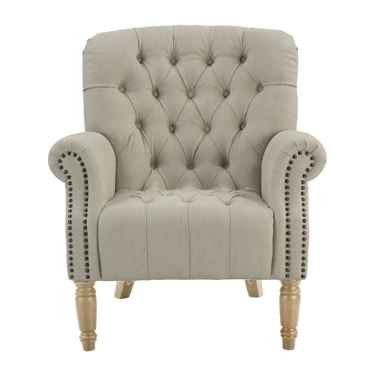 Natural Linen Button Tufted Armchair with Natural Legs