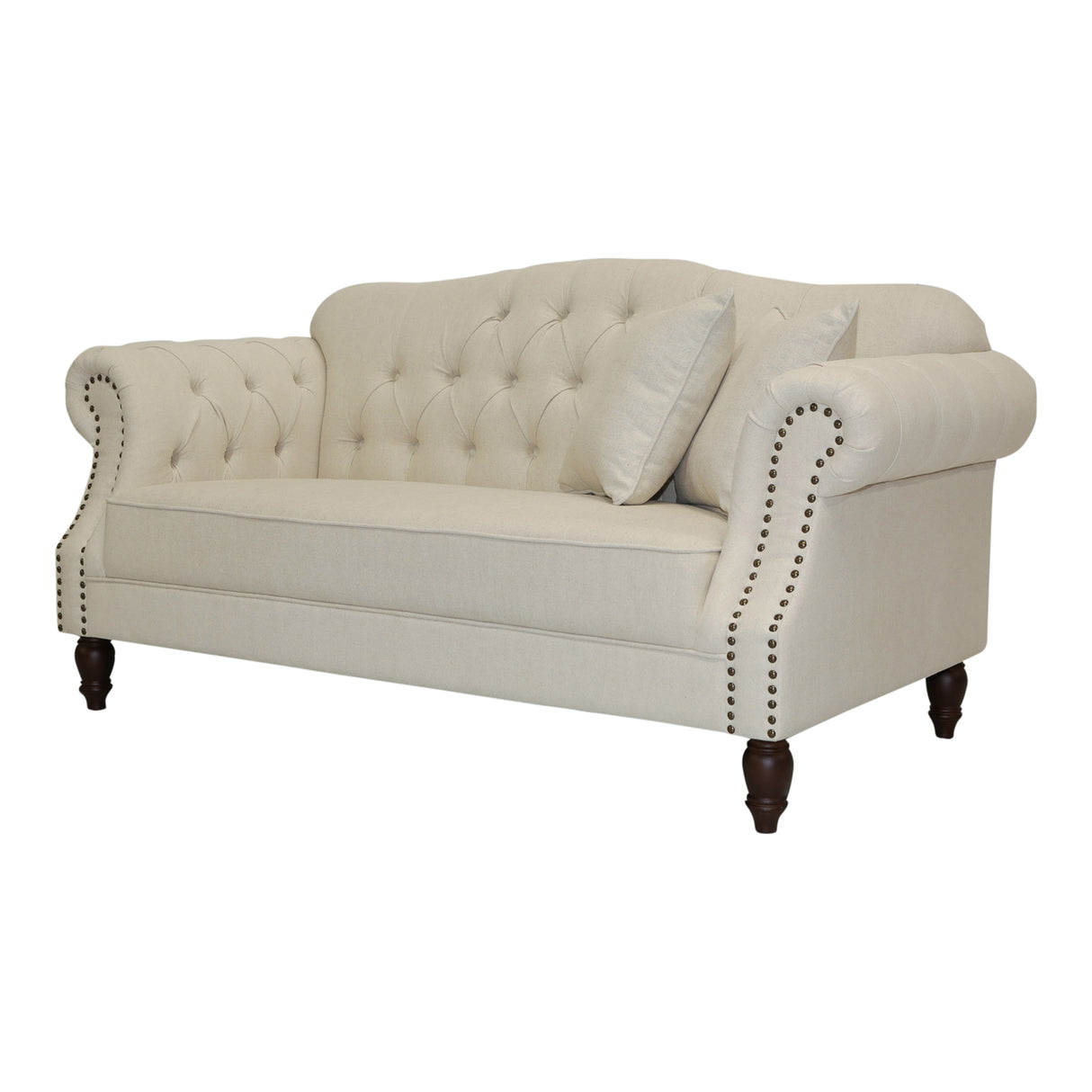 Beige Linen Chesterfield Two Seater Sofa With Studs