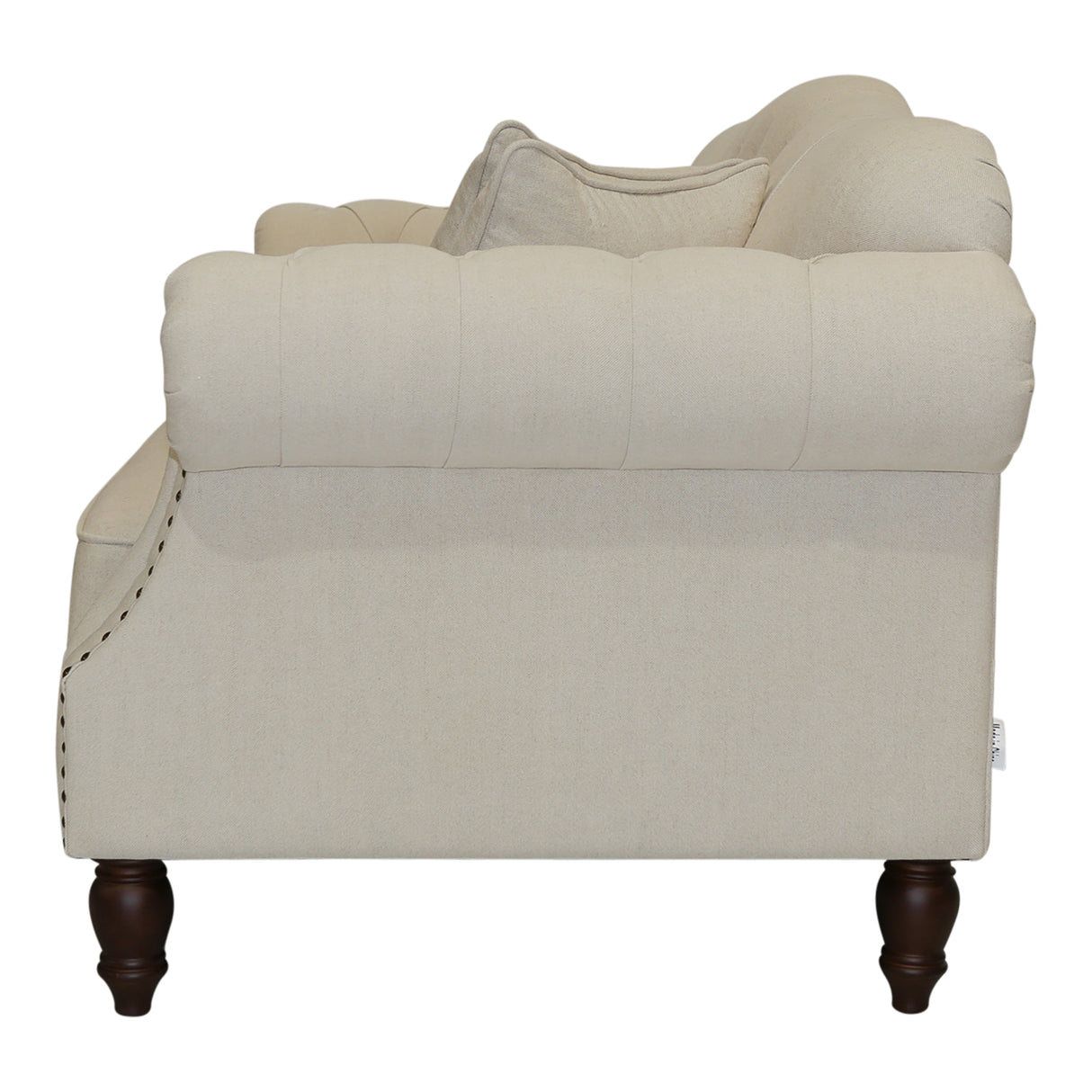 Beige Linen Chesterfield Two Seater Sofa With Studs