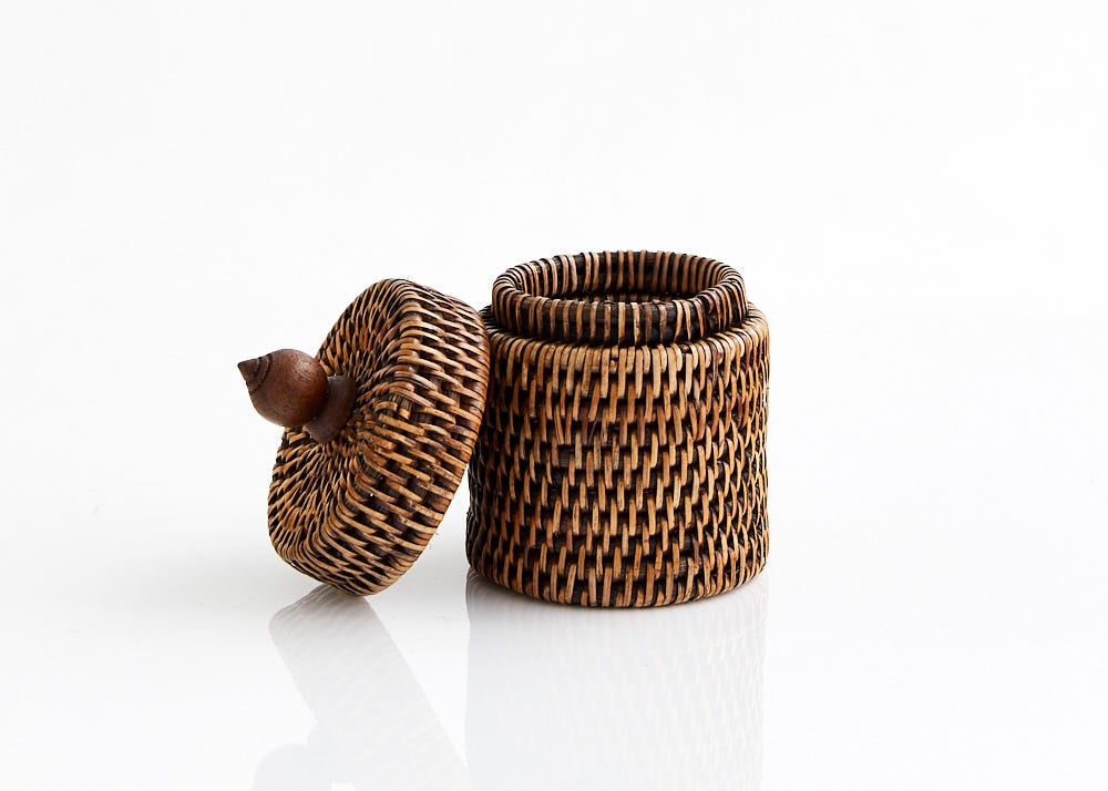 Rattan Round Trinket Box With Lid