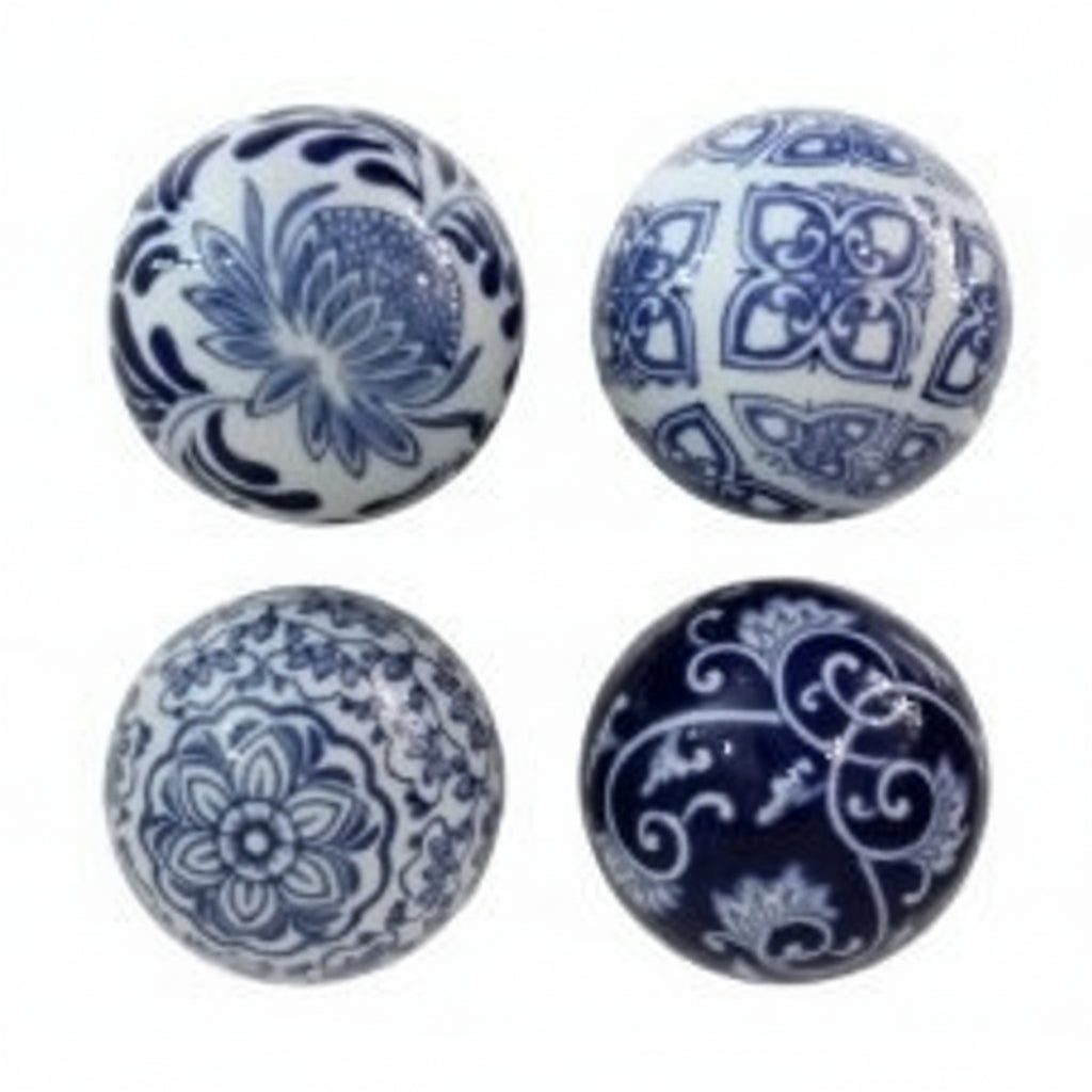 Blue & White Set of Four Decorator Balls