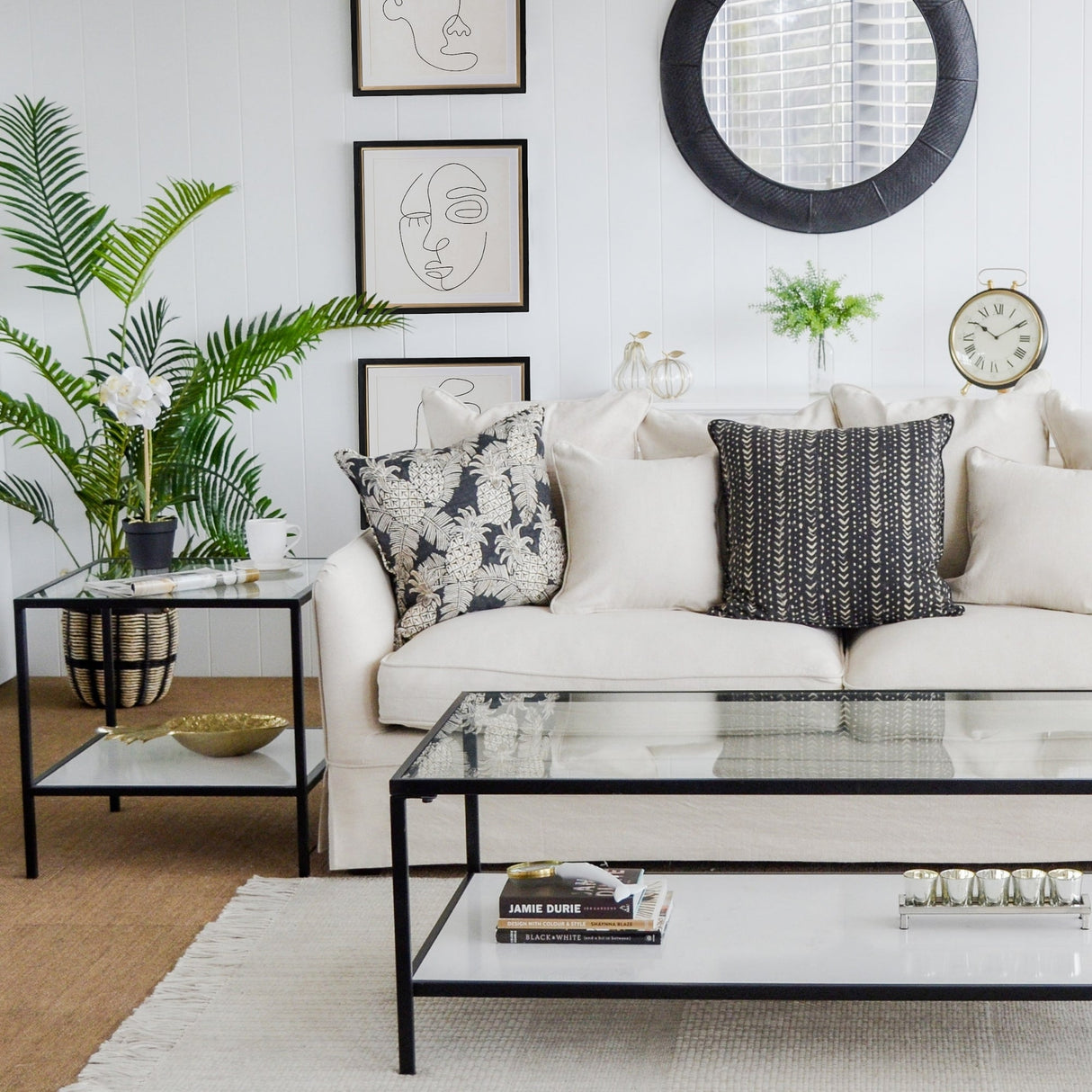 Ex-Display Square Marble & Glass Side Table