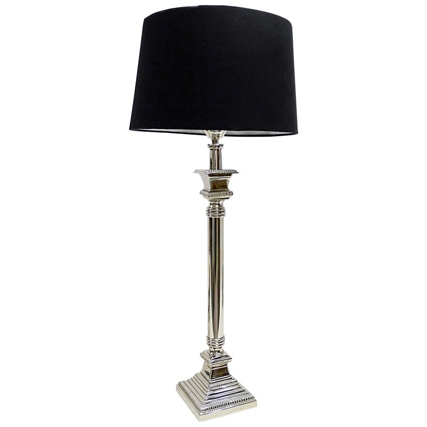 Ex Display Silver Slimline Lamp With Black Shade In Tall