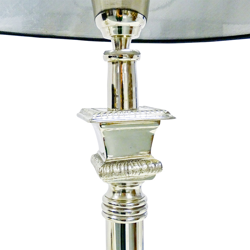 Ex Display Silver Slimline Lamp With Black Shade In Tall