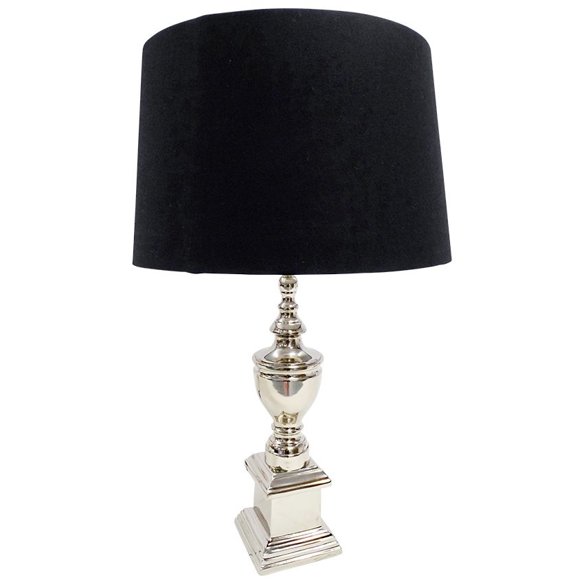 Ex Display Silver Slimline Lamp With Black Shade In Small