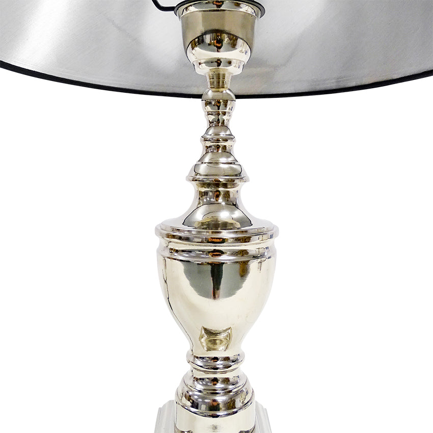 Ex Display Silver Slimline Lamp With Black Shade In Small