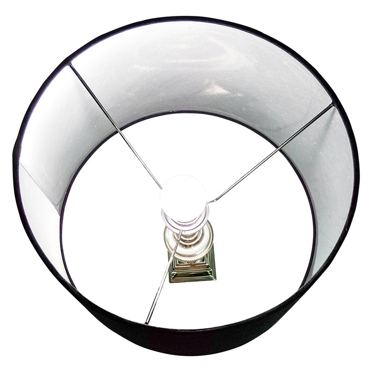 Ex Display Silver Slimline Lamp With Black Shade In Tall