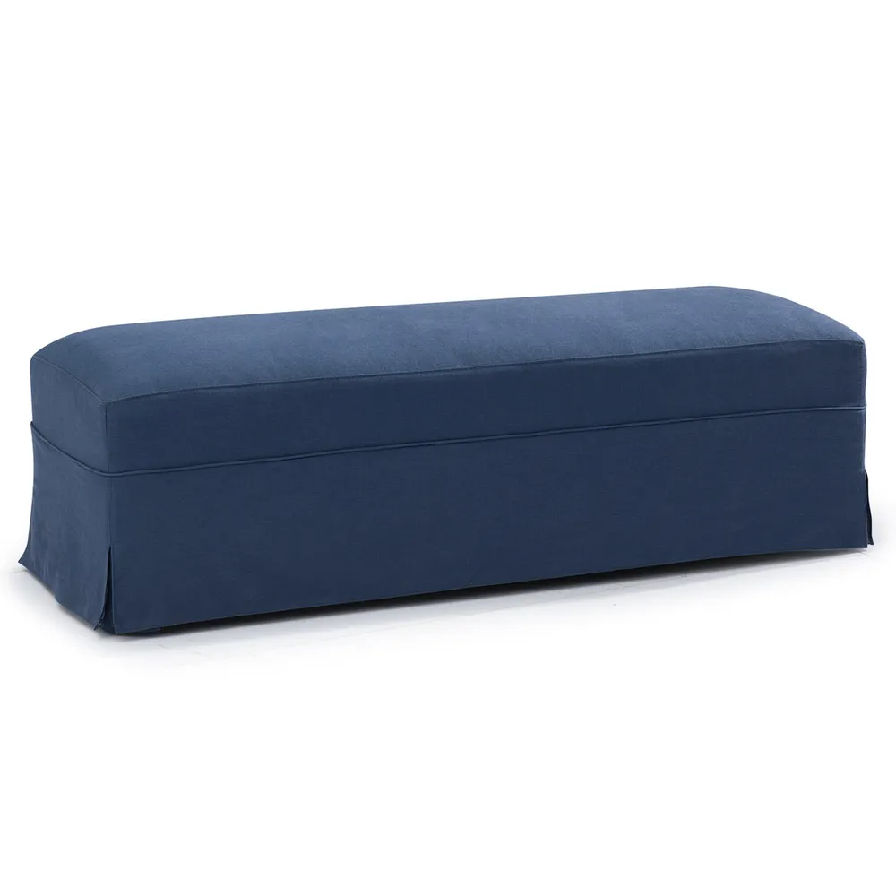 Luxury Navy Linen Ottoman