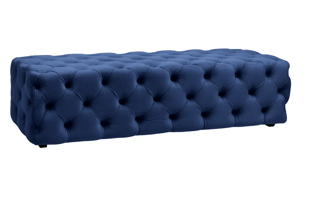 Ex-Display Luxury Button Tufted Navy Velvet Ottoman
