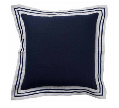 Navy Linen Striped Border Cushion 50cm - SAVE 30% OFF!