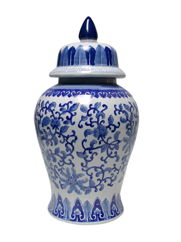 Blue & White Lotus Ginger Jar in Large