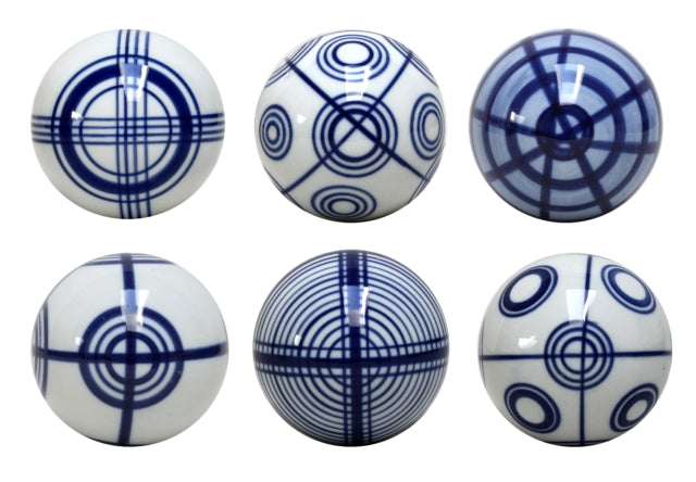 Blue & White Set of Six Geometric Decorator Balls