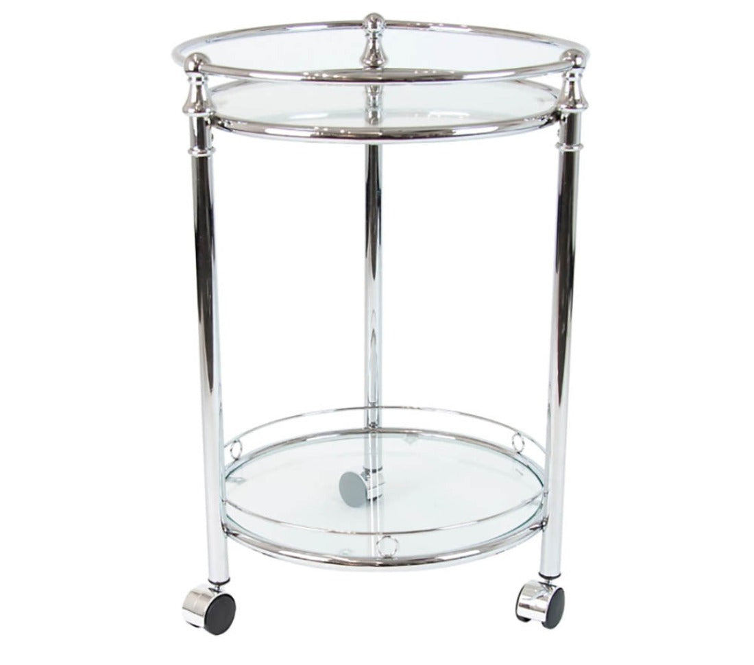 Silver Glass Round Bar Cart