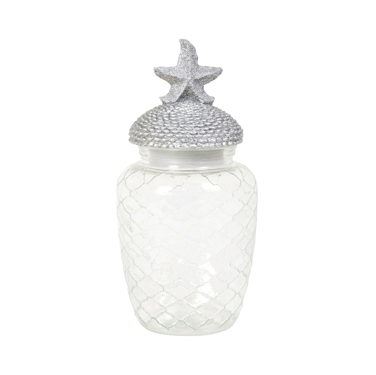 Glass Jar with Silver Resin Starfish Lid In Large
