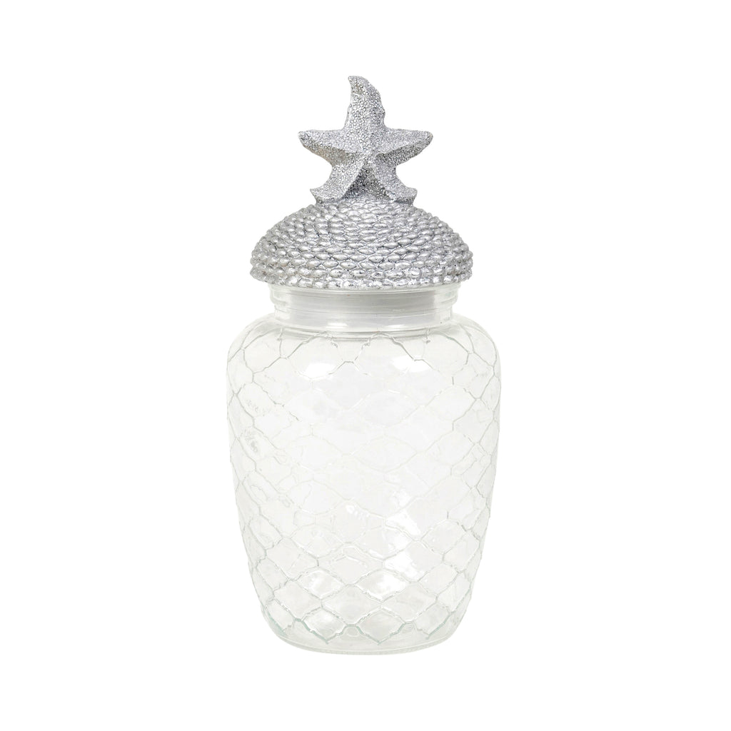 Glass Jar with Silver Resin Starfish Lid In Large - SAVE OVER 35% OFF!
