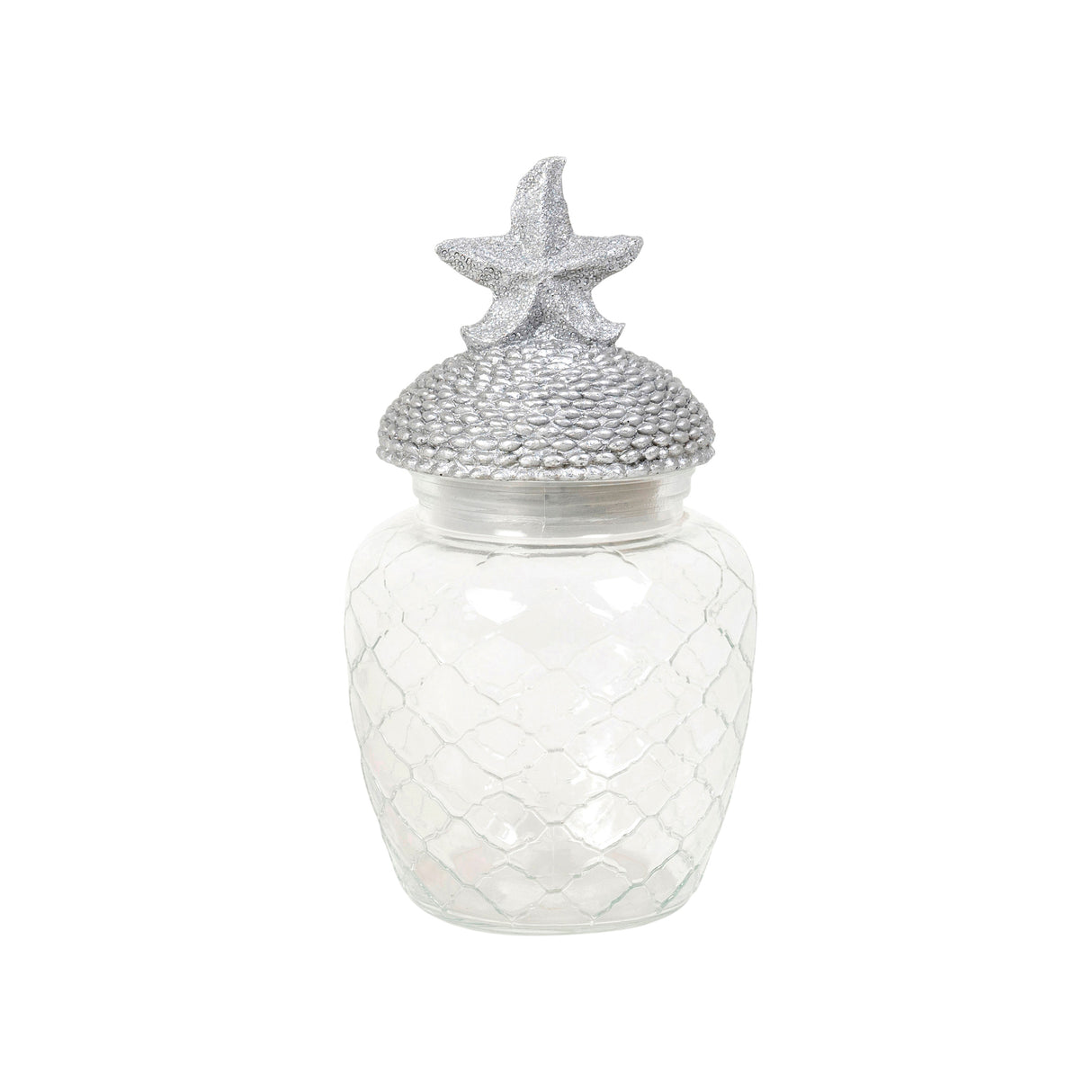 Glass Jar with Silver Resin Starfish Lid In Small