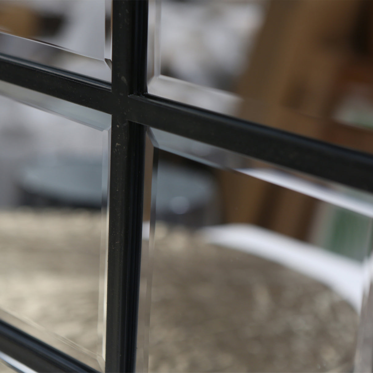 Ex-Display Bevelled Black Square Paned Mirror