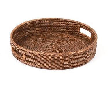 Round Rattan Tray With Handles