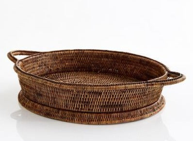 Tall Oval Rattan Tray With Handles