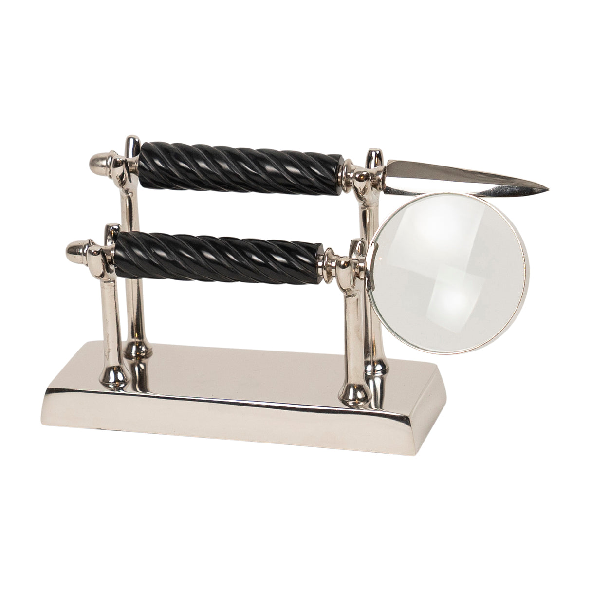 Desk Set in Silver Metal & Black - 3 piece