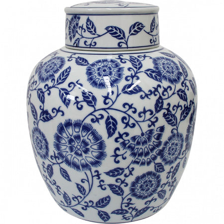 Blue & White Textile Ginger Jar In Large