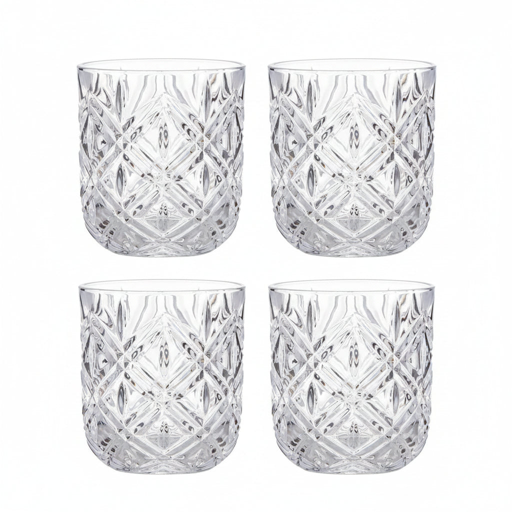 Set Of 4 Deluxe Crystal Cut Tumbler Glasses