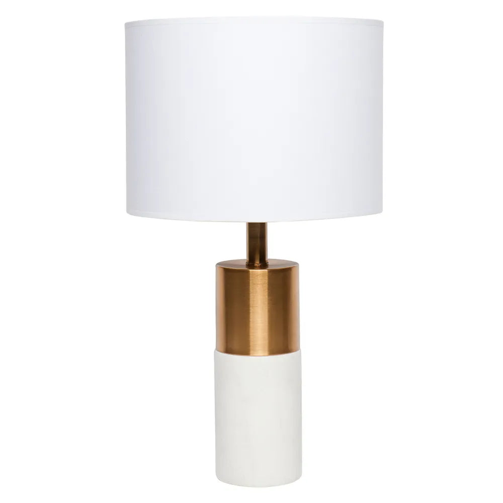 Marble and Brass Table Lamp with White Linen Shade