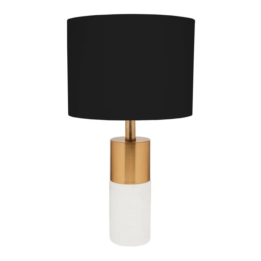 Marble and Brass Table Lamp with Black Linen Shade