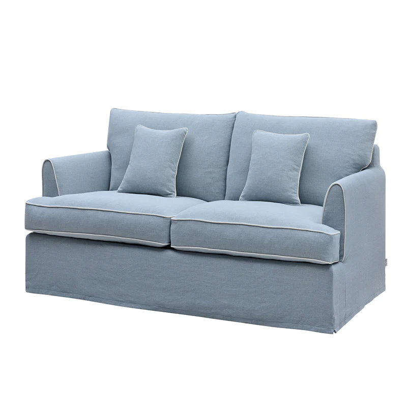 Pale Blue Three Seater Sofa with Piping