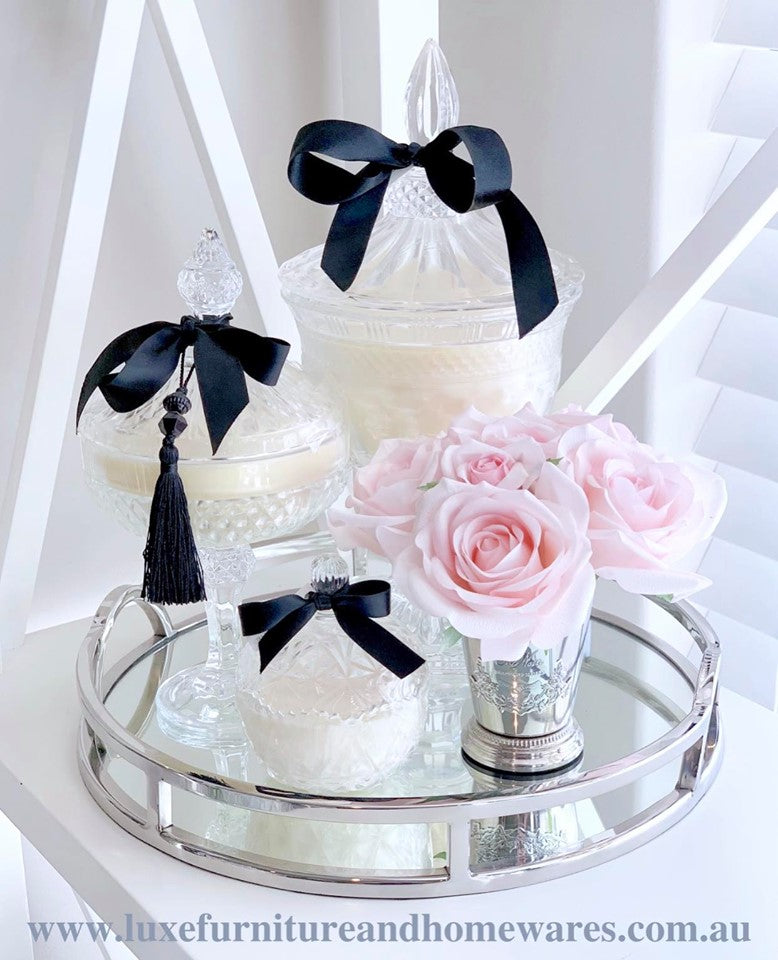 Luxury Silver Round Mirrored Tray With Handles